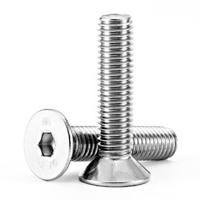 M10-1.5 x 70mm Flat Head Hex Socket Cap Screws Countersunk Bolts, 304 Stainless Steel, Machine Fully Threaded, Metric Allen Socket Drive, Bright Finish, 6PCS