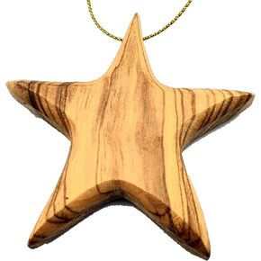 Handmade Olive Wood Star Ornaments (2.56"x2.76") - Rustic Eco-Friendly Christmas Tree Decor Set, Artisanal Holiday Accents, Unique Traditional, Pack of 10 - ORN207