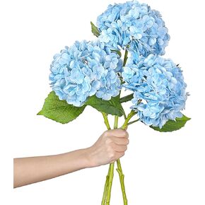 White Hydrangea Artificial Flowers, Real Touch Hydrangea Flowers with Stems Faux Flower Arrangements for Home Office Wedding Party Table Centerpieces Decoration (3 Pack)