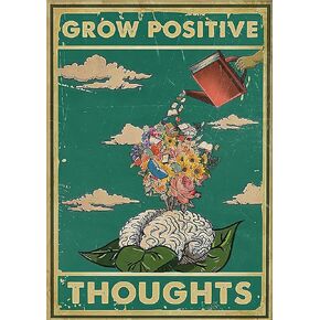 WZVZGZ Vintage Wall Metal Poster Grow Positive Thoughts Vintage Poster, Flower Head Girl Poster, Mental Health Poster, Motivational Poster, Emotions Poster,Vintage Wall Home Decor, 8X12 inch
