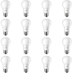 PHILIPS LED Frosted Flicker Free A19، غير خافت، تقنية EyeComfort، 450 لومن، ضوء أبيض ناعم (2700K)، 6.5 وات = 40 وات، قاعدة E26، عبوة من 16 قطعة