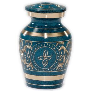 Azure Cremation Urn by Beautiful Life Urns - Exquisite Blue Funeral Urn with Stunning Gold Etched Design (Large, Adult)