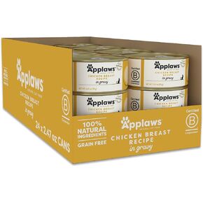 Applaws Wet Cat Food, 24 Pack, Limited Ingredient Canned Wet Cat Food, Chicken Breast in Gravy, 24 x 2.47oz Cans