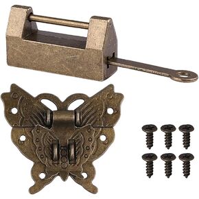 Antique Chinese Locks with Key & Latch Hasp Set, Vintage Jewelry Gift Box Decorative Padlock Lock Hardware Latch Set for Wood Box, Small Lock