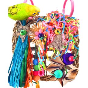 KATUMO Conure Toys, Bird Grass Mat Foraging Wall Toy Parrot Climbing Hammock with Colorful Toys for Parakeet, Cockatiel, Sun Conure, Lovebird, Budgie, Small Birds
