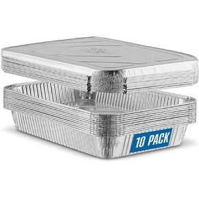 PLASTICPRO 10 Pack Aluminum Pans 6.5'' x 9" Disposable Pans with Covers Heavy Duty 2.25 lb Foil Pans for Baking and Cooking