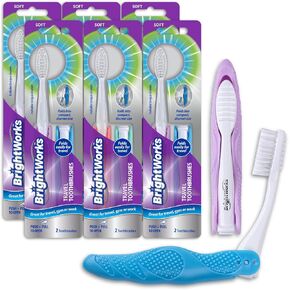 Folding Travel Toothbrush (12 Total, 6 Sets of 2) with Built-in Cover. Portable with Soft Bristles and Tongue Cleaner. for Camping, Hiking, Travel, Work, Gym, Purse, Backpack.
