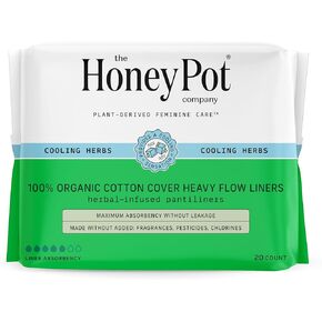 The Honey Pot Company - Herbal Heavy Flow Panty Liners - Organic Pads for Women - Infused w/Essential Oils for Cooling Effect, Organic Cotton Cover, & Ultra-Absorbent Pulp Core - Feminine Care - 20ct