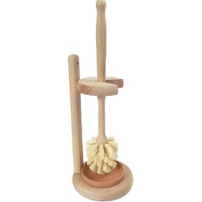 Beechwood Toilet Brush Stand with Tampico Fiber Brush, Eco-Friendly, Strong Natural Bristles, Toilet Bowl Brush Great for Bathroom Toilet