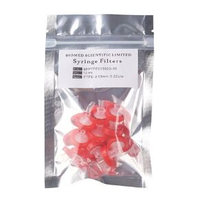 Syringe Filter Hydrophilic PTFE Membrane 33mm Diameter 0.22um Pore Size Non Sterile by Bioemd Scientific 10PCS