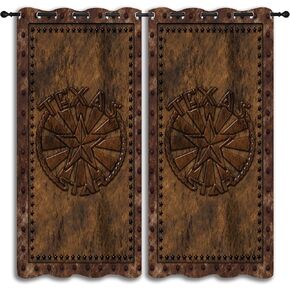 Western Texas Star Blackout Curtains for Boys Girl Bedroom Decor,Country Wooden Door Retro Thermal Insulated Grommet Drapes Darkening Window Curtain for Living Room Home 84x72 inch