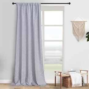 Roslynwood Geometric Semi-Blackout Cream Boho Window Curtains Tribal Style Linen Sheer Curtains with Rod Pocket Window Drapes for Living Bedroom, 52W x 72L Inch, 2 Panels