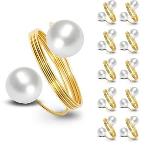 Pearl Napkin Ring, Gold Napkin Rings Set of 8 Elegant Spring Napkin Rings for Wedding Bridal Shower Party Holiday Formal Casual Dinner Table Decoration