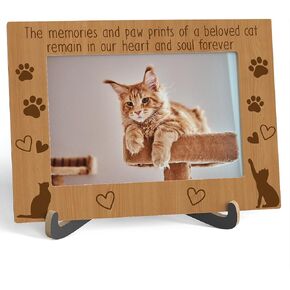 Cat Memorial Picture Frame, The Memories And Paw Prints Of A Beloved Cat Remain In Our Heart And Soul Forever - Wooden Tabletop Photo Frame With Stand, Loss Of Cat Sympathy Gift For Women Men, A11