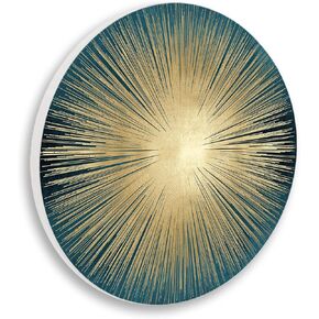 Stupell Industries Abstract Deco Sunburst Shape Over Dark Blue Circular Wall Plaque, 12" Diameter, Gold