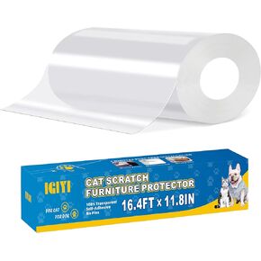 Cat Scratching Pads Deterrent Tape Furniture Protector, IGIYI 11.8" x 16.4FT Thicked 100% Transparent Self Adhesive Single Side Couch Guard from Cat Dog, Pet Training Sticky Tape No Pins