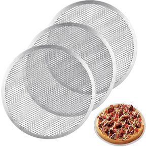 3 Pcs 12 Inch Pizza Screen, Restaurant-Grade Aluminum Alloy Pizza Baking Screen, Seamless Round Pizza Screen Non Stick Mesh Net Baking Tray Cookware Kitchen Tool For Oven, BBQ