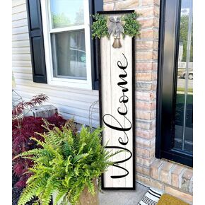 Welcome Sign for Front Porch Standing 45"X9" Large Outdoor Decor Rustic Vertical Leaner Wood Frame Porch Tall Welcome Signs for Farmhouse Outside Front Door Wall Decorations (White Black)