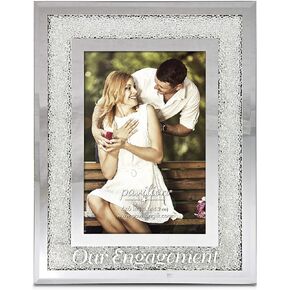 Pavilion Gift Company 85116 Glorious Occasions - Our Engagement White Crystal Mirrored 4x6 Picture Frame,, SILVER