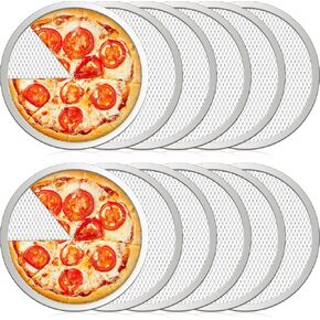 Dandat Set of 12 Pizza Screen 8 Inch Aluminum Round Pizza Pans with Holes Bulk Seamless Pizza Trays for Oven Nonstick Pizza Baking Sheet Mesh Baking Screen for Pizza Party Kitchen Restaurant Cooking