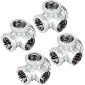 PIPE DECOR 1" Galvanized Iron Side Outlet Tee, Build Industrial Vintage DIY Furniture & Shelving (4-Pack)