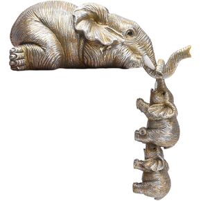 BRASSTAR Resin Elephant Sitter Figurines Elephant Mothers Hanging Two Babies Silver Statue Home Office Shop Decoration on Shelf or Table Collection Gift TQGJPT2