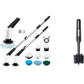 Electric Spin Scrubber, Cordless Cleaning Brush Power Shower Scrubber Long Handle Extendable Handheld Electric Scrubber for Bathroom Floor Tub Tile with 8 Replaceable Brush Heads & Hook