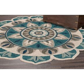 Lizett Hand-Tufted Wool Floral Contemporary Boho Farmhouse Rustic Round Handmade Indoor Area Rug, Aqua Blue/Gray, 4' Round
