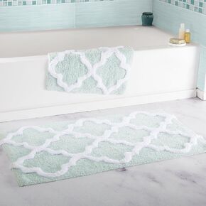 Lavish Home 100% Cotton 2 Piece Trellis Bathroom Mat Set - Seafoam