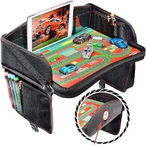 Coolmum Kids Travel Tray, Toddler Car Seat Tray, Double Sided Activity Organizer, Snack Lap Tray, Baby Stroller Tray, Airplane Play Table, Waterproof and Foldable (Premium Blue)