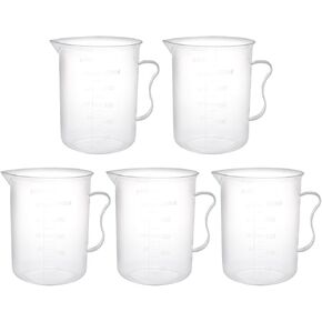 uxcell Measuring Cup 300ml PP Plastic Graduated Beaker Transparent with Handle for Lab Kitchen liquids 5pcs
