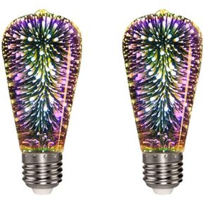 Firework Light Bulbs ST64 LED Filament Lamp 4W LED Light Bulb 3D Fireworks Starry Light Bulb E27 Edison Bulb Multicolor Glass Vintage Starry Lamp for Holiday Party Disco Bar Christmas, 2 Pack