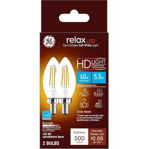 GE Relax LED Light Bulbs, 60 Watt, Soft White, Decorative Bulbs, Clear, Small Base (8 Pack)