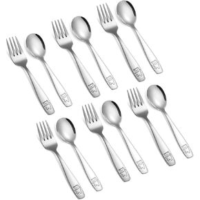12 Pieces Toddler Utensils Kids Rainbow Silverware Set, Stainless Steel Childrens Safe Forks and Spoons, Metal Kids Cutlery Set, Dishwasher Safe