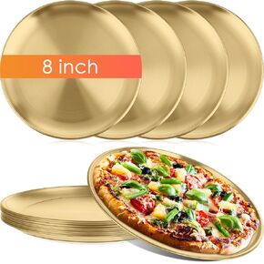 Thenshop 8 Pieces Stainless Steel Round Pizza Pans, 8 Inch, Rust Free, Reusable, Dishwasher Safe, Ideal for Baking, Serving, and Displaying