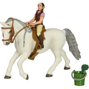 Schleich Horse Club Lipizzaner Mare Horse and Rider Figurine Playset - Realistic Rider and Horse with Feed Bucket, Saddle, and More, Playtime Fun for Toddlers, Boys and Girls, Gift for Kids Age 5+