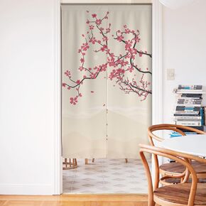 SPANKER SPACE Japanese Noren Chinese Red Plum Flower Asian Drape Split Doorway Curtain, Hallway Closet Window Panel Privacy Partition Home Kitchen Décor, 34"x60"