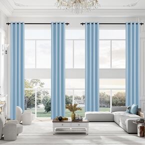 Extra Long Blackout Curtains, Room Darkening Grommet High Ceiling Drapes, 2 Story Curtains for Living Room (1 Panel, Light-Blue, 52"x204")