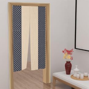 Leowefowa Japanese Noren Doorway Curtain Long Type Japanese Style Window Treatment Hanging Door Tapestry Panel for Ukiyoe Room Divider Home Decors 33.5" Width x 47.2" Long (Splicing,Royal Blue, Beige)
