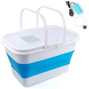 13L Fishing Bucket with Mini Oxygen Pump,Portable Folding Collapsible Minnow Bucket Fish Live Container Box with Breathable Mesh Space Saving Outdoor Traveling Hiking Fishing