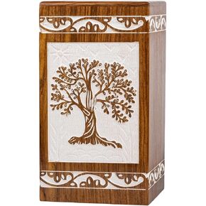 INTAJ Cremation Urns for Human Ashes Companion Male Female Wooden Tree of Life Urns Box and Casket for Ashes Men Women Child Pets Cat Dog Urn Burial Funeral Memorial Urns for Ashes Hold 640 Cubic Inch