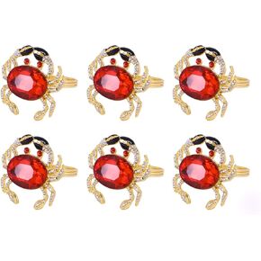 Alloy Home Big Crystal Crab Napkin Rings Set of 6 Gold Napkin Buckles Holders for Wedding,Parties, Dinners, Christmas, Holidays Decor