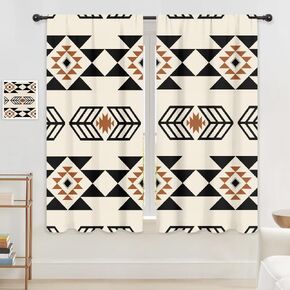 Riyidecor Southwestern Aztec Curtains Abstract Boho Geometric Vintage Tribal Navajo Ethnic Native American Pattern Rod Pocket Retro Beige Bedroom Living Room Treatment Fabric 2 Panels 42Wx63H Inch