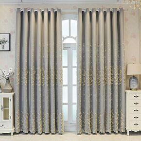 Amidoudou 1 Pair European Double Layer Curtains for Living Room Rose Shaped Embroidered Curtains for Bedroom (Beige,54x84 Inch)