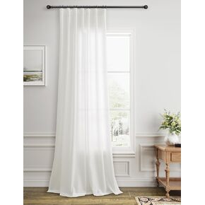 Beige Sheer Linen Curtains 132 Inches Long for High Ceiling Living Room Back Tab Hooks Custom Drape Semi Sheer Oatmeal Tan Extra Long 132 Inch Curtain for 2 Story Large Windows Sliding Door 1 Panel