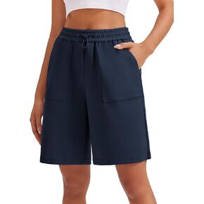 PINSPARK Bermuda Sweat Shorts Women High Waisted Casual Short Knee Length Athletic Shorts Trendy Activewear with Pockets