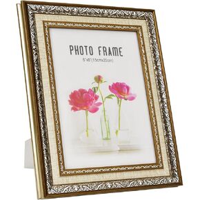 A4 Gold Photo Frame European Classical Ornate Photo Frame Tabletop and Wall Hanging, High Definition Glass Front for Home Decor, Vintage Photo Gallery, Old Fashioned Art