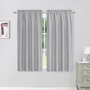 Chyhomenyc Uptown Light Grey Curtains 54 Inch Curtains 2 Panels, Light Filtering Faux Silk Chic Fabric Short Curtains for Bedroom Living Room Windows, 30Wx54L, 2 Panels