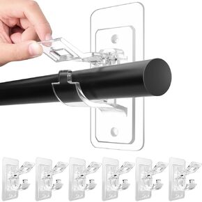 12-Pack No Drill Needed Curtain Rod Holders Brackets, Self Adhesive Rod Holder Hooks, Multipurpose Nail Free Stick on Curtain Rod Hooks