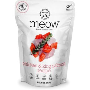 The New Zealand Natural Pet Food Co. Meow Chicken & King Salmon Freeze Dried Raw Cat Food, Mixer, or Topper, or Treat - High Protein, Natural, Limited Ingredient Recipe 1.76 oz